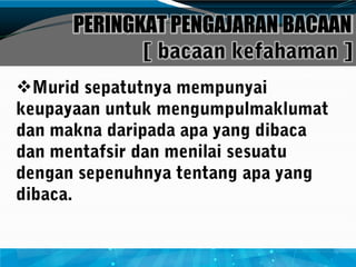 
PERINGKAT PENGAJARAN BACAAN
 