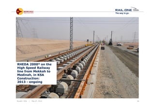 Riyadh / KSA | May 6th, 2014 40
RHEDA 2000® on the
High Speed Railway
line from Mekkah to
Medinah, in KSA
Construction:
2013 - ongoing
 