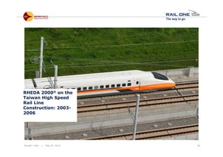 Riyadh / KSA | May 6th, 2014 45
RHEDA 2000® on the
Taiwan High Speed
Rail Line
Construction: 2003-
2006
 