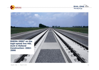 Riyadh / KSA | May 6th, 2014 46
RHEDA 2000® on the
high-speed line HSL
Zuid in Holland
Construction: 2002-
2006
 