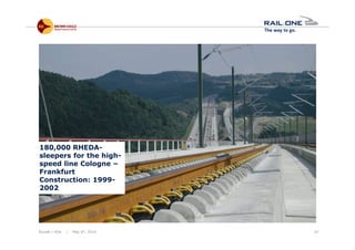 Riyadh / KSA | May 6th, 2014 47
180,000 RHEDA-
sleepers for the high-
speed line Cologne –
Frankfurt
Construction: 1999-
2002
 