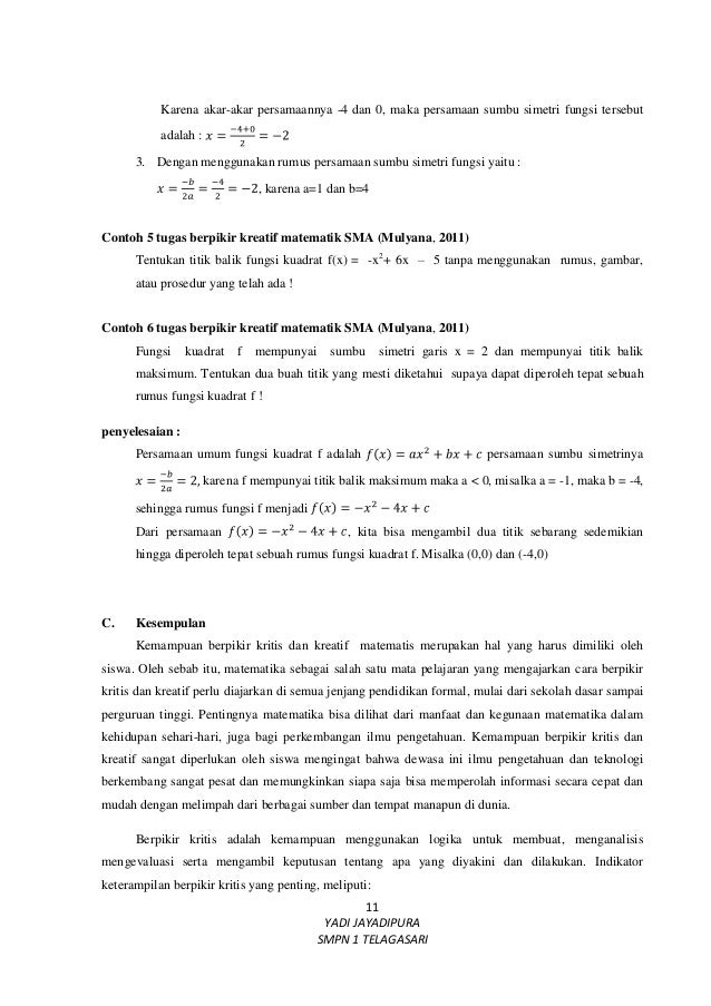 Kemampuan Berpikir Kritis Dan Kreatif Matematis