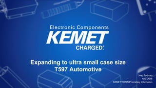 Expanding to ultra small case size
T597 Automotive
Joao Pedroso
Nov. 2018
KEMET/TOKIN Proprietary Information
 
