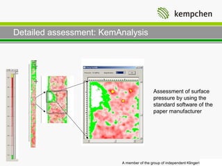 Detailed assessment: KemAnalysis




                                          Assessment of surface
                                          pressure by using the
                                          standard software of the
                                          paper manufacturer




                         A member of the group of independent Klinger® companies
 