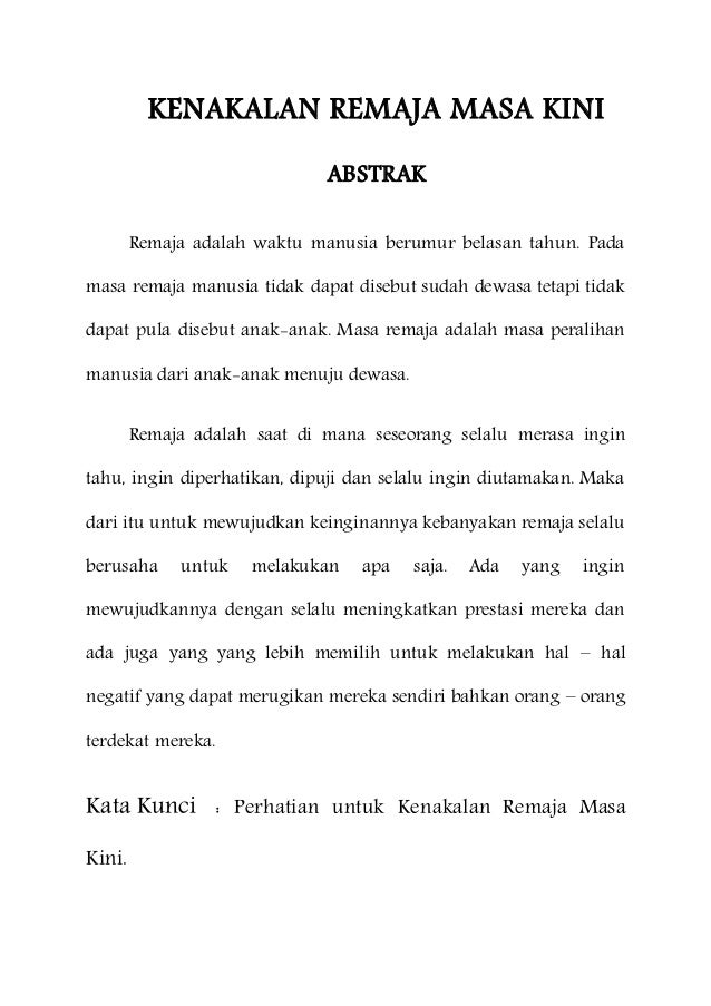 Kenakalan Remaja Masa Kini