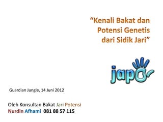 Guardian Jungle, 14 Juni 2012


Oleh Konsultan Bakat Jari Potensi
Nurdin Afhami 081 88 57 115
 