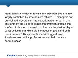 The role of the librarian/information professional library technology ...