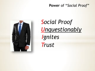 Power of “Social Proof”
Social Proof
Unquestionably
Ignites
Trust
 