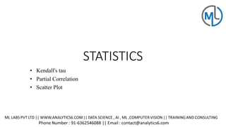 STATISTICS
• Kendall's tau
• Partial Correlation
• Scatter Plot
 