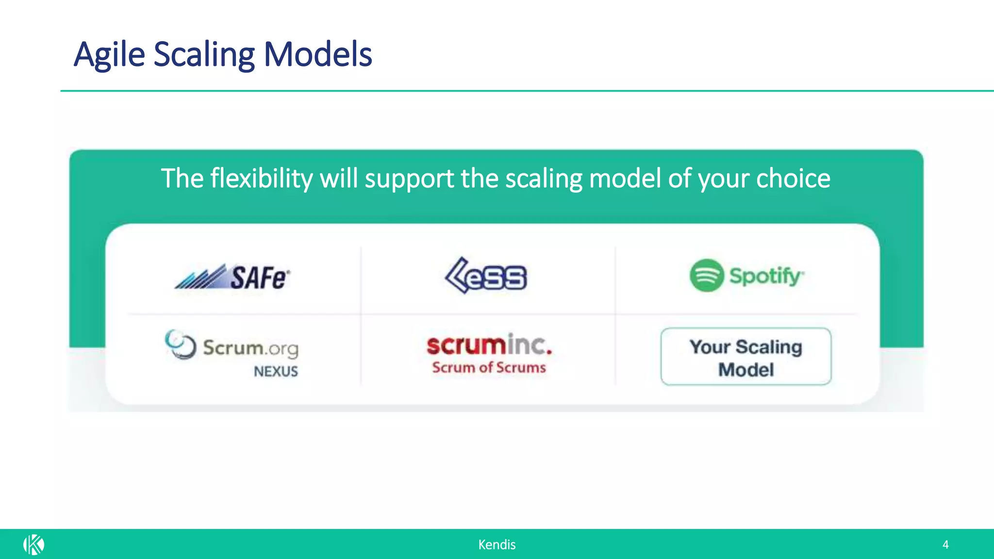 Kendis
Agile Scaling Models
4
The flexibility will support the scaling model of your choice
 