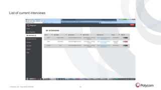 List of current interviews

©

Polycom, Inc. Tous droits réservés.

33

 