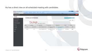 He has a direct view on all scheduled meeting with candidates.

©

Polycom, Inc. Tous droits réservés.

22

 