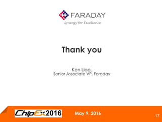 May 9, 2016
17
Thank you
Ken Liao,
Senior Associate VP, Faraday
 