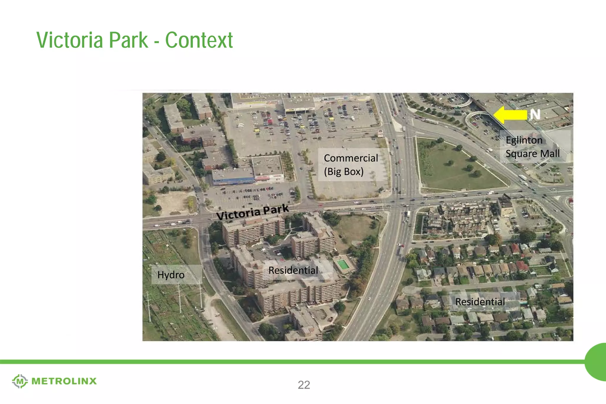 Victoria Park - Context

Eglinton
Square Mall

Commercial
(Big Box)

Hydro

Residential

Residential

22

 