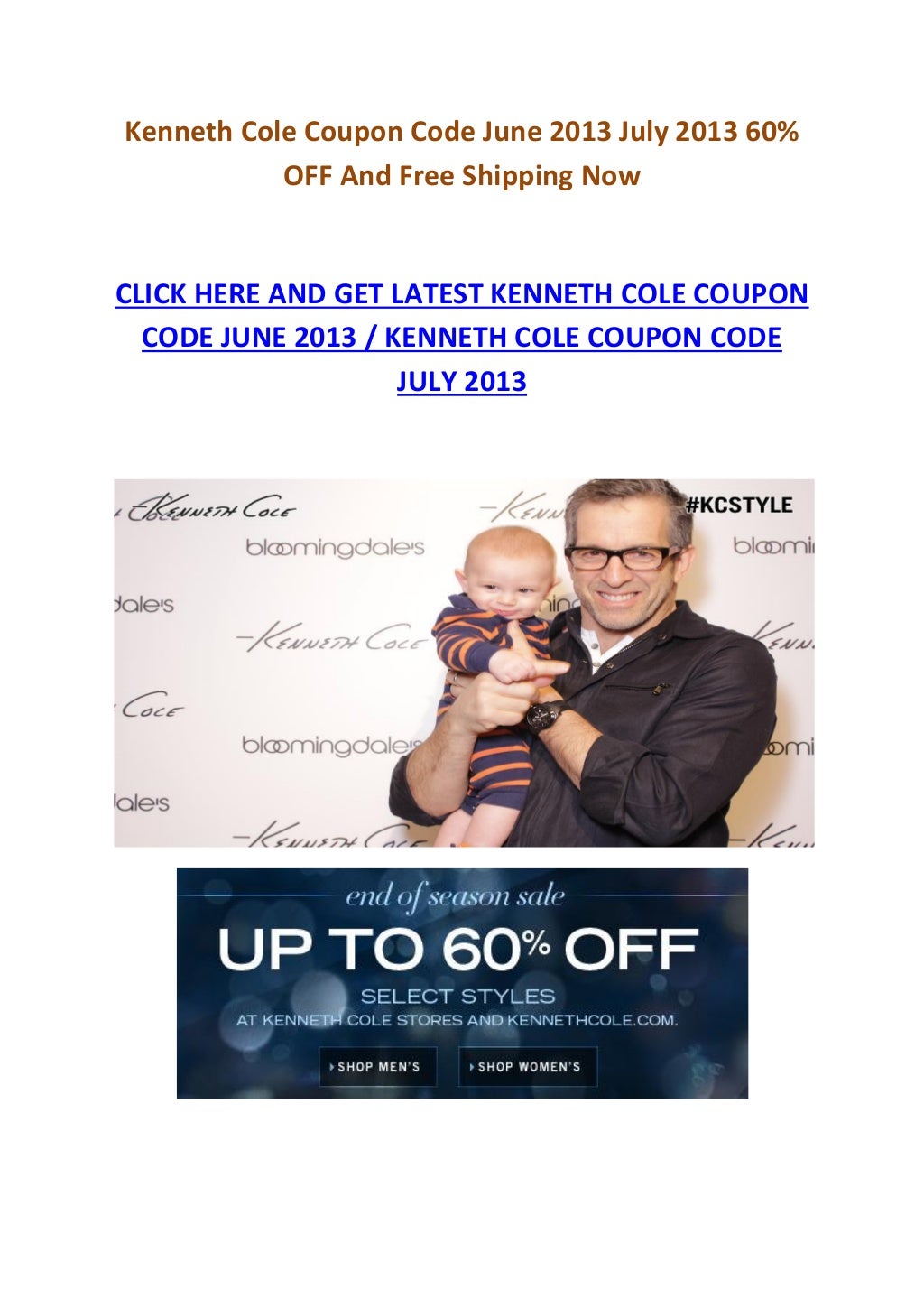 Kenneth Cole Coupon Code June 2013 July 2013 60 OFF And Free Shipping Now