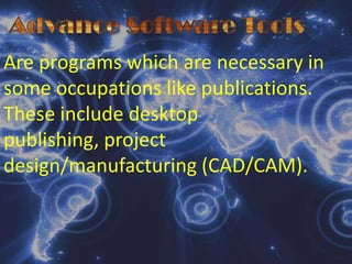 Data CompressionRemoves redundant elements, gaps and unnecessary data from computer’s storage space so that less space is required to store or transmit data.Memory ManagementPrograms are determining how to efficiently control and allocate memory resources.