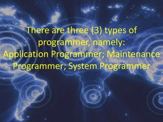 Electronic SpreadsheetsAllows users to create tables and financial schedules by entering data into rows and columns arranged as grid on a display screen.Database ManagementSoftware consists of programs for storing, cross indexing, retrieving, and manipulating large amounts of data