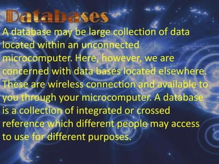 Real-Time ProcessingIs a method of data processing which has the capability of fast responses to obtain data from the activity or physical process performs computations and returns response rapidly enough to accept the outcome of the activity or process. Application of real time process: airline reservations, motel and hotel rooms, updating customer records in savings bank.