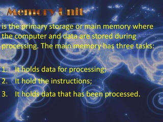 There are three (3) functional parts of the CPU, namelyThere are three (3) functional parts of the CPU, namely
