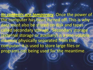 Arithmetic Logic UnitPerforms arithmetic operations and logical operations and controls the speed of these operations.