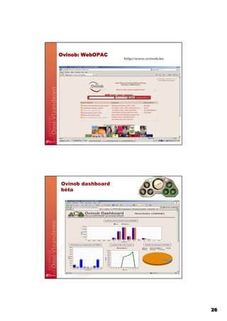 Ovinob:
Ovinob: WebOPAC
                   http://www.ovinob.be




Ovinob dashboard
bèta




                                          26
 