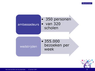 Hier komt de titel van de presentatie  27 januari 2007 