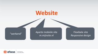 Website

            Aparte mobiele site     Flexibele site
“werkend”
               m.mijnsite.nl      Responsive design
 