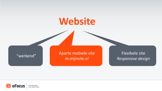 Website

            Aparte mobiele site     Flexibele site
“werkend”
               m.mijnsite.nl      Responsive design
 