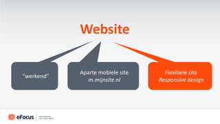 Website

            Aparte mobiele site     Flexibele site
“werkend”
               m.mijnsite.nl      Responsive design
 