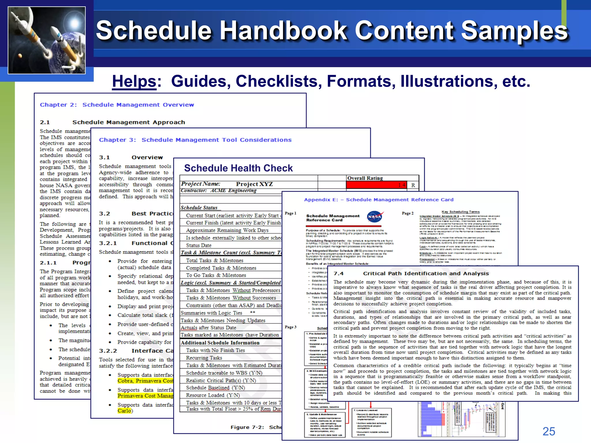 Schedule Handbook Content Samples
 Helps: Guides, Checklists, Formats, Illustrations, etc.




          Schedule Health Check




                                                           25
 