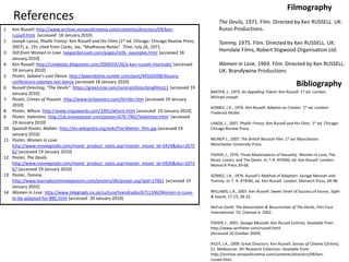 Conclusion –Auteur?14Through a wide variety of film (a short sample  demonstrated here) shows Russell distinct visual style and the development of inter related themes throughout his career.Though Russell has adapted all his work from other sources (Novels/Biographies/Plays), through control of mise-en-scene, acting as producer and screenwriter on his major films and having control of subject matter, cast and crew has resulted in him being clearly the author of his films. All his films shared a unified visual style with the repetition and development of images and themes. His strong personality seems to have been projected into films even when he has not had control over the final cut. A steady stream of familiar talent also helped create a unified visual style throughout Russell’s films.