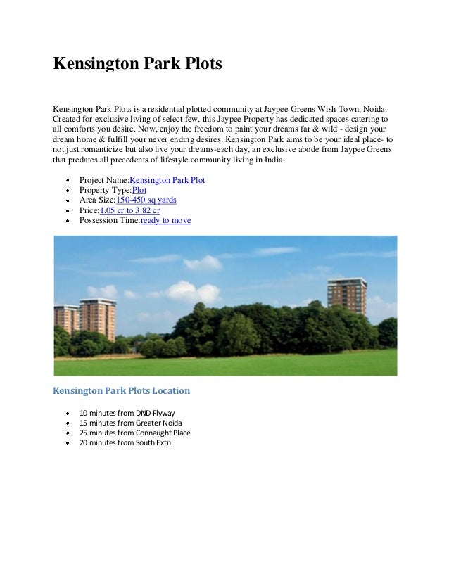 Jaypee Kensington park plots for Sale