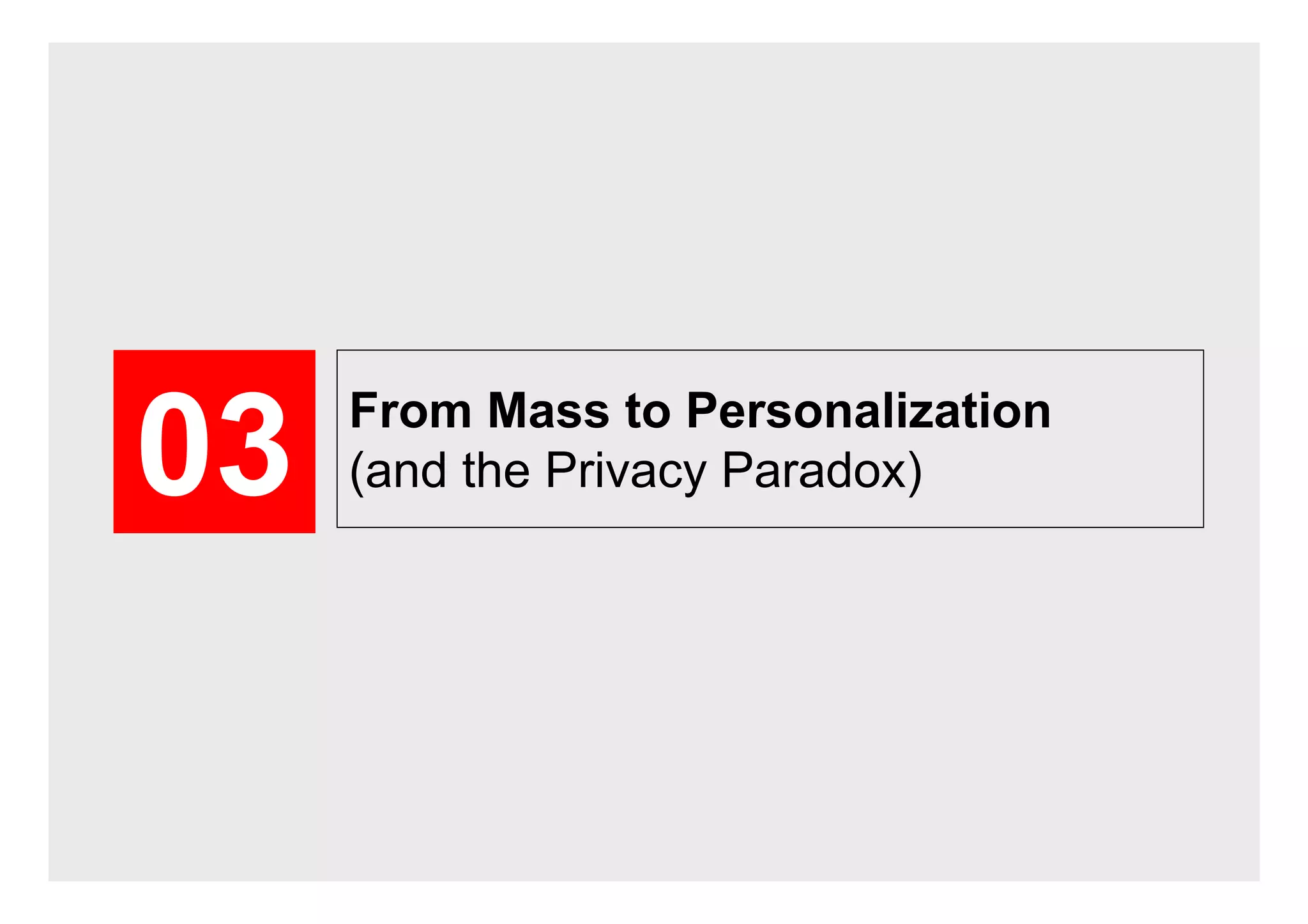 From Mass to Personalization
(and the Privacy Paradox)03
 