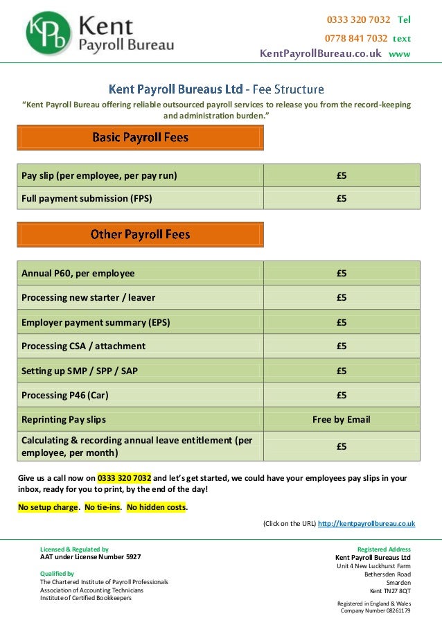 Kent Payroll Bureaus Ltd Fee Structure