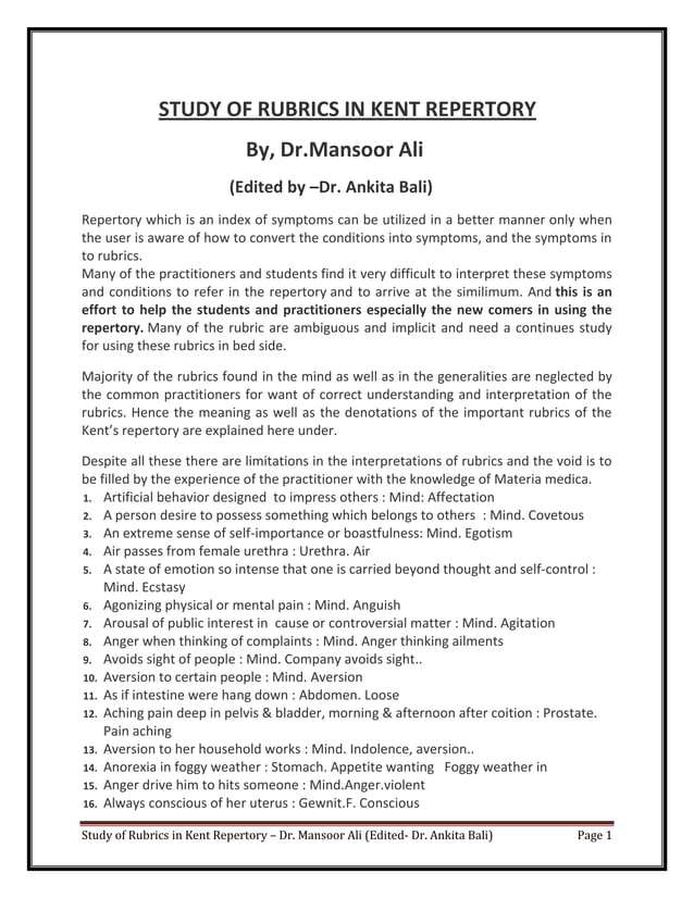 Study of Rubrics in Kent Repertory PDF