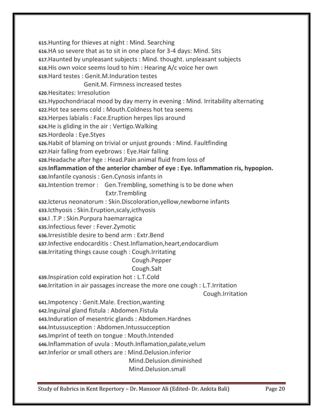 Study of Rubrics in Kent Repertory