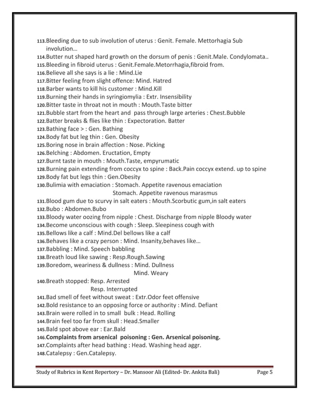 Study of Rubrics in Kent Repertory