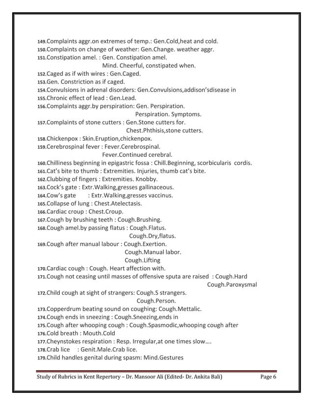 Study of Rubrics in Kent Repertory