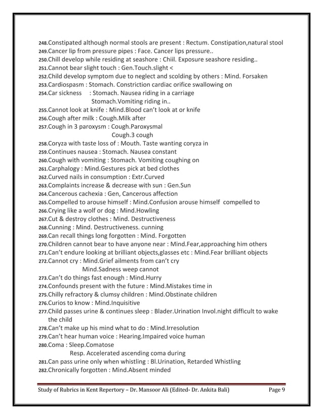 Study of Rubrics in Kent Repertory