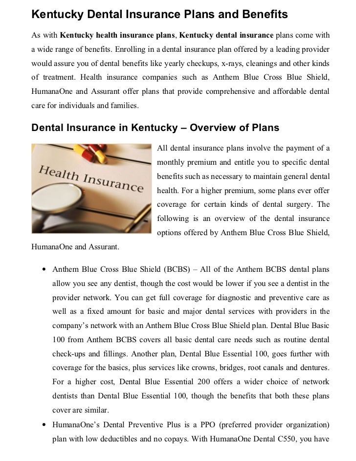 Kentucky Dental Insurance Plans and Benefits