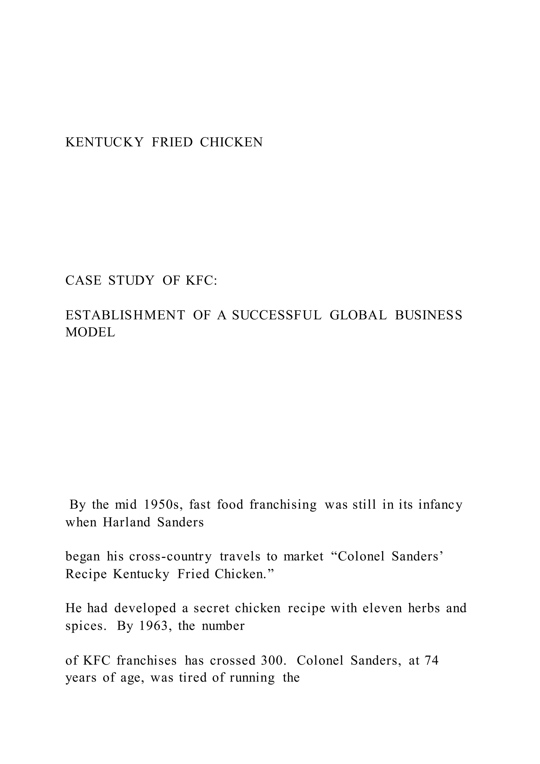 KENTUCKY FRIED CHICKEN CASE STUDY OF KFC | DOCX