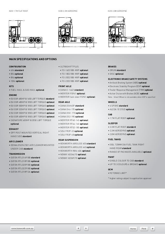 Kenworth K200 Vehicle Specifications