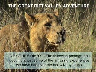THE GREAT RIFT VALLEY ADVENTURE  A PICTURE DIARY – The following photographs document just some of the amazing experiences we have had over the last 3 Kenya trips. 