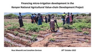 Financing micro-irrigation development in the
Kenyan National Agricultural Value-chain Development Project
Rose Mwaniki and Jonathan Denison 20th October 2022
 