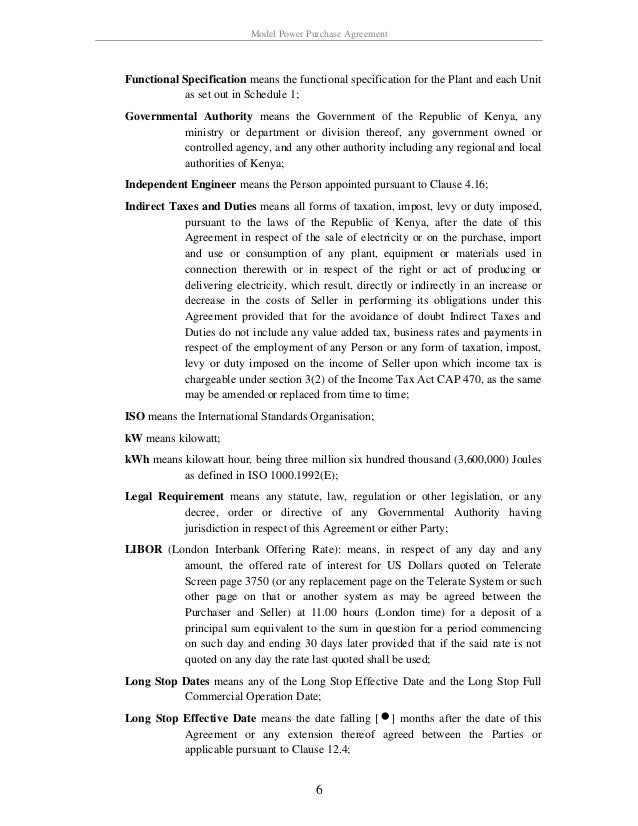 Kenya model power_purchase_agreement