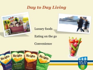 Luxury foods
Eating on the go
Convenience
Day to Day Living
 