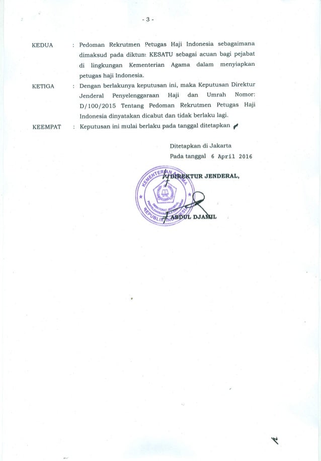 Kepdirjen Phu D 125 Tentang Pedoman Rekrutmen Petugas Haji Indonesia