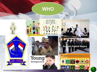 WHO 
19 
PENDIDIKAN, PENGAWAS DAN PENILIK 
PELAJAR 
DR.YANI/TASIKMALAYA/2014  