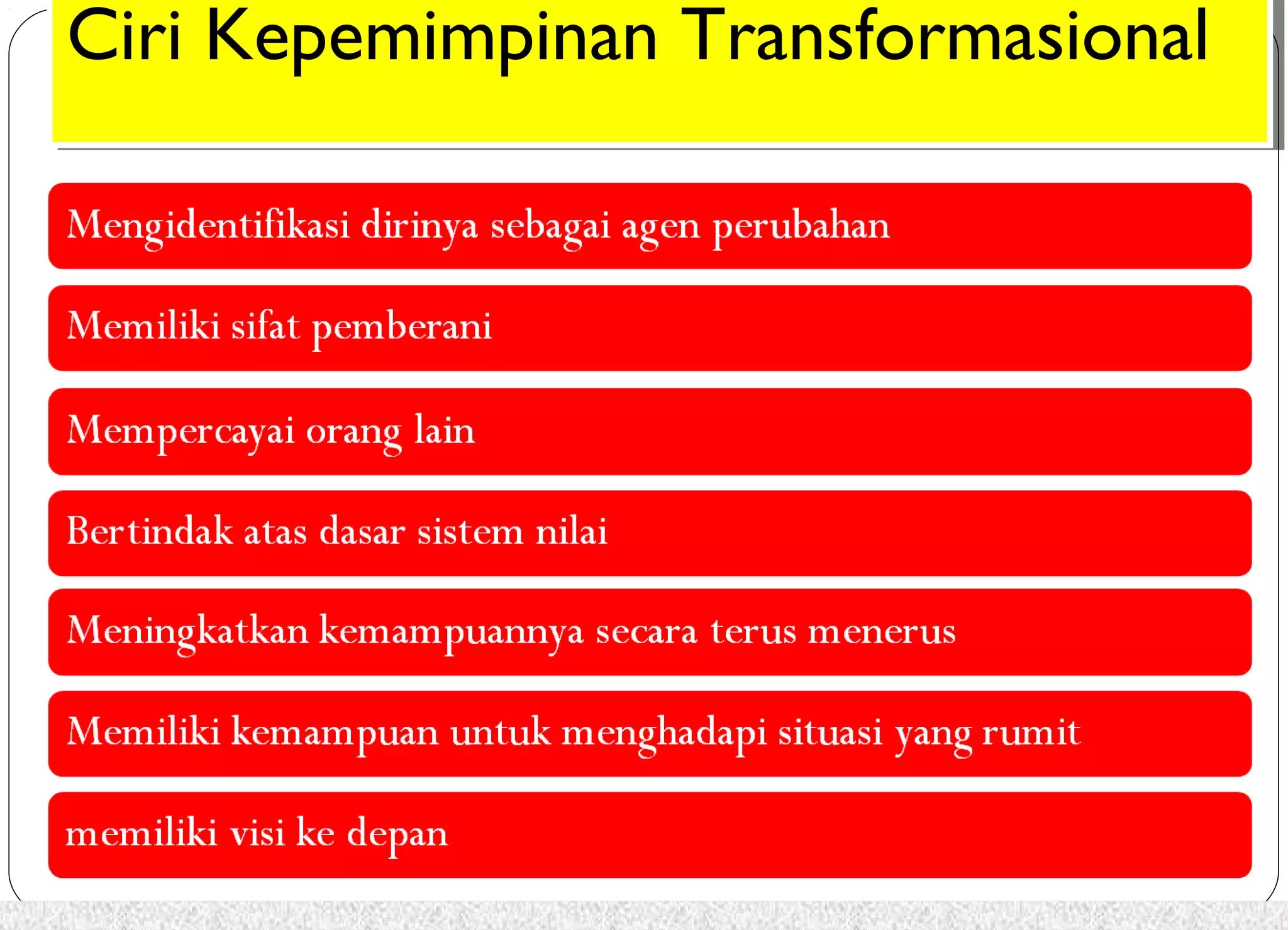 Kepemimpinan Transformasional 
Ciri Kepemimpinan Transformasional 
 