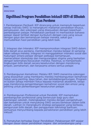 kepentingan Program Pendidikan Inklusif (IEP) di sekolah aliran perdana ...